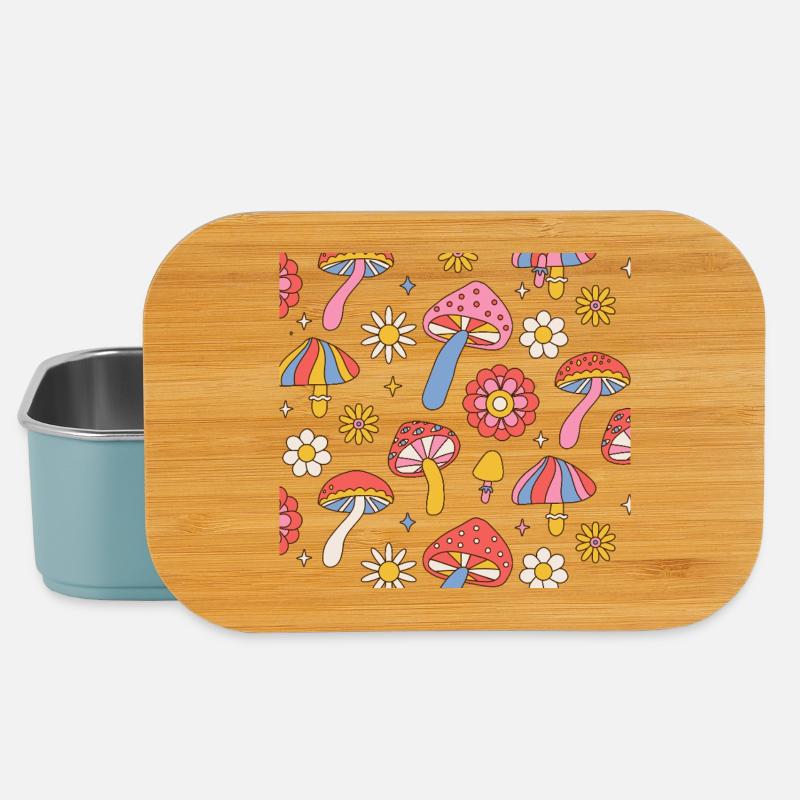 Retro Mushroom Flower Pattern 70s Design - Lunch Box - light blue