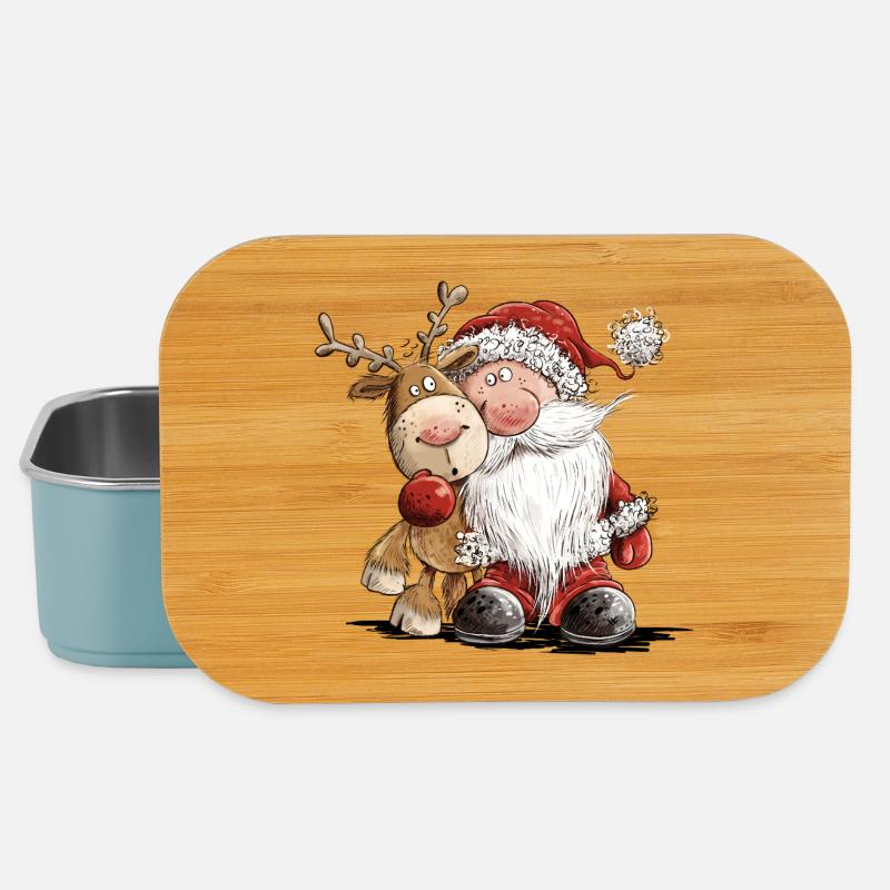 Drolliger Weihnachtsmann und sein Rentier  - Lunch Box - Hellblau