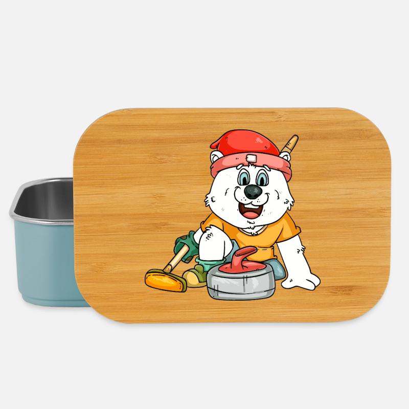 Curling player polar bear - Lunch Box - light blue
