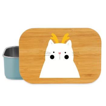 Weiße Katze mit goldenem Geweih - Lunch Box - Hellblau - Vorne