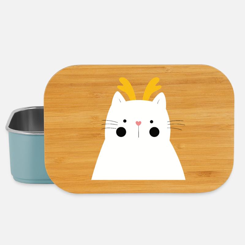Weiße Katze mit goldenem Geweih - Lunch Box - Hellblau