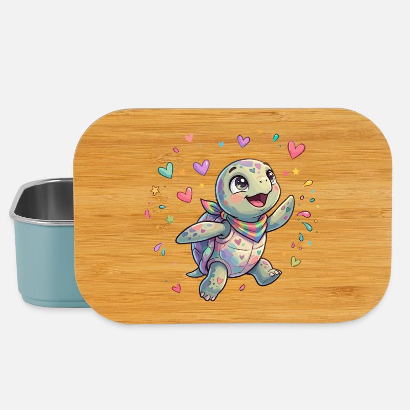 Regenbogen Turtle mit Herzmustern - Lunch Box - Hellblau