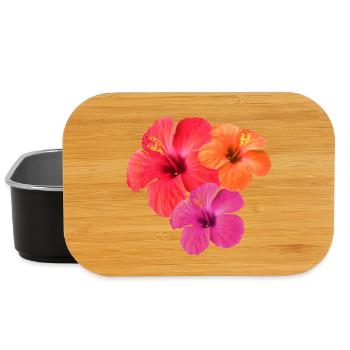 Tropischer Hibiskus-Dreier in Rot, Orange & Pink - Lunch Box - Schwarz - Vorne