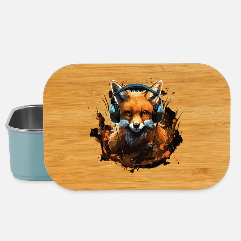 Fuchs mit Kopfhörer Splatterkunst - Lunch Box - Hellblau