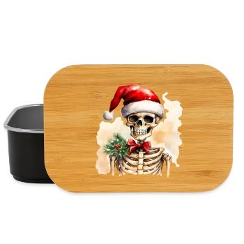 Aquarell Skelett mit Weihnachtsmütze - Lunch Box - Schwarz - Vorne