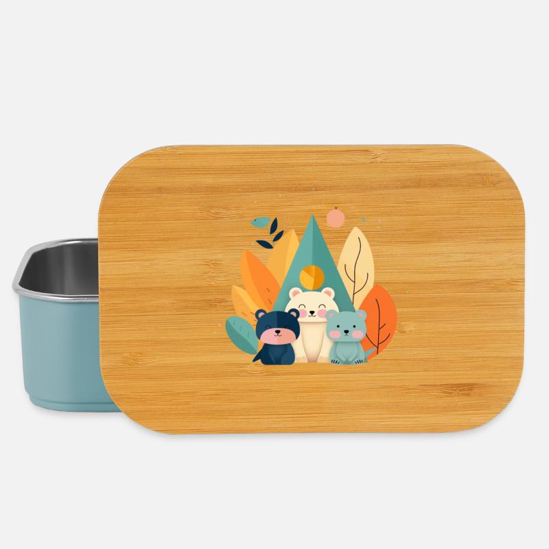 Ours mignons avec des motifs d’automne - Boîte à goûter - bleu pâle