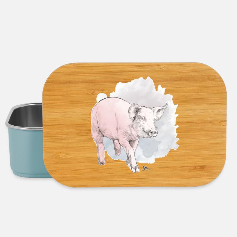 Niedliches Schwein vor buntem Klecks - Lunch Box - Hellblau