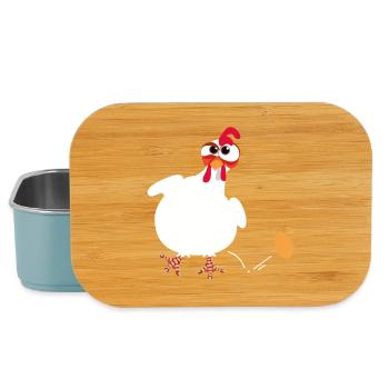 White hen lays an egg funny comic drawing - Lunch Box - light blue - Front