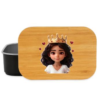Jolie fille avec couronne et coeur - Boîte à goûter - noir - Devant