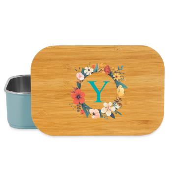 Monogramme Y, Couronne de fleurs, Personnalisable - Boîte à goûter - bleu pâle - Devant