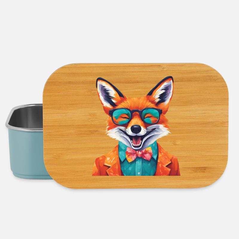 Vibrant Fox in Stylish Attire - Lunch Box - light blue