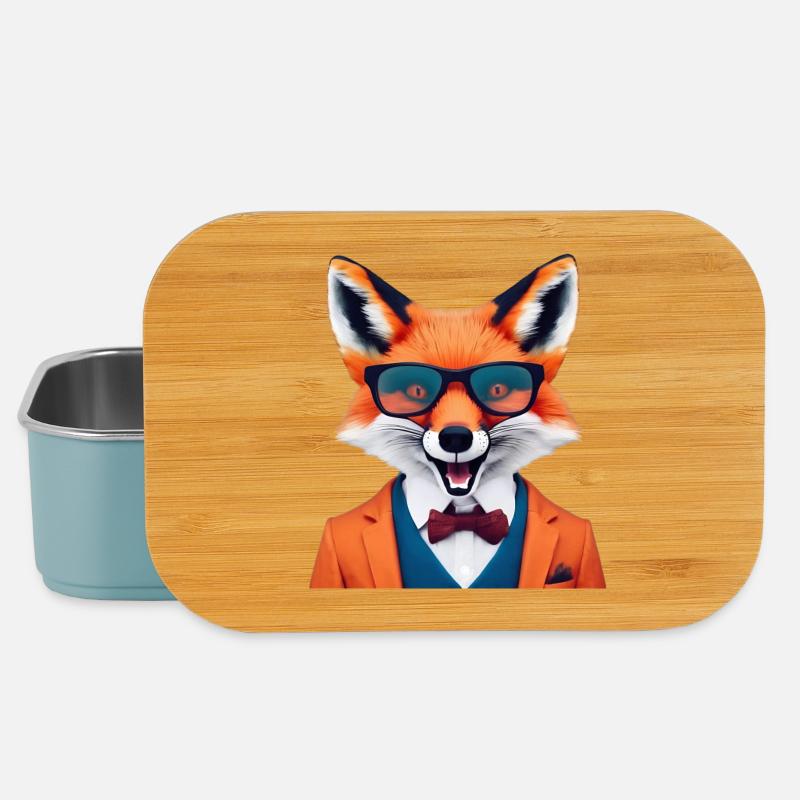 Renard vif en tenue élégante - Boîte à goûter - bleu pâle