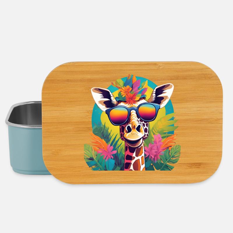 Vibrant Jungle Giraffe with Sunglasses - Lunch Box - light blue