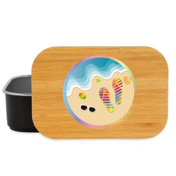 Flip-flops in rainbow design on the sandy beach - Lunch Box - black - Front