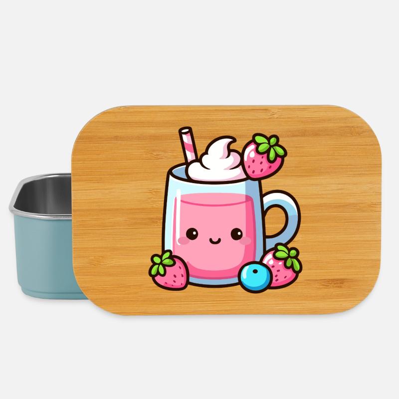 Kawaii Strawberry Milk Mug Design - Lunch Box - light blue