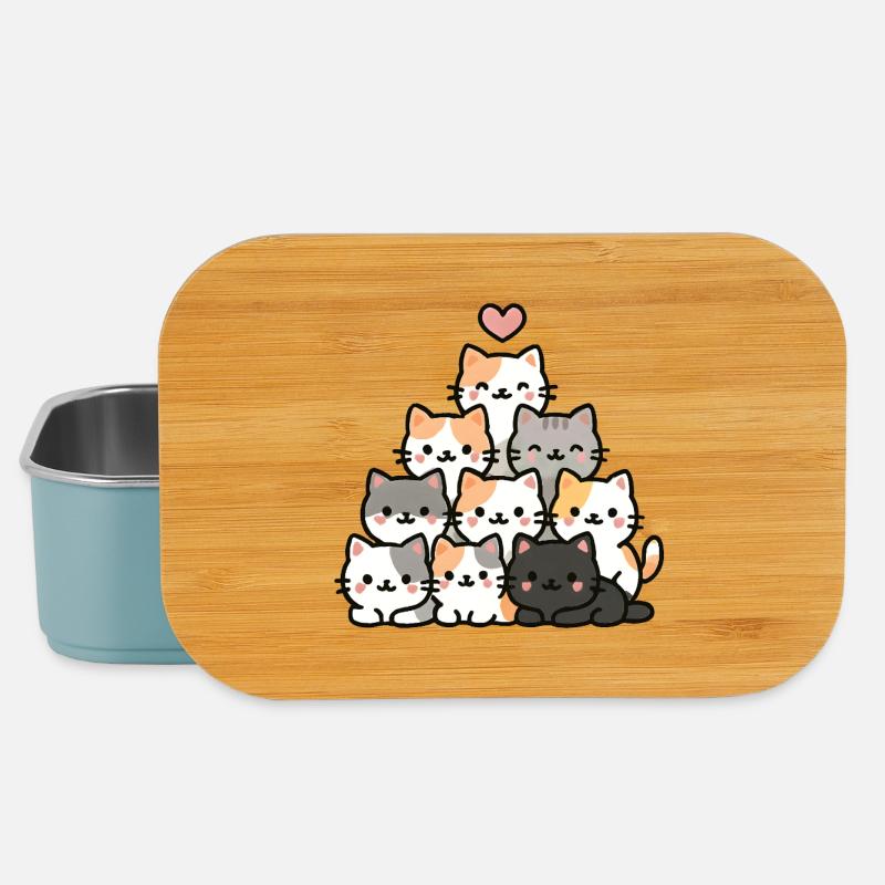 Pyramide de chat kawaii avec coeur - Chat de dessin animé mignon - Boîte à goûter - bleu pâle