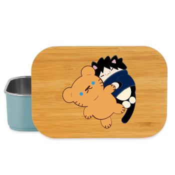 Anime Design Cute Black Cat with Teddy Bear - Lunch Box - light blue - Front