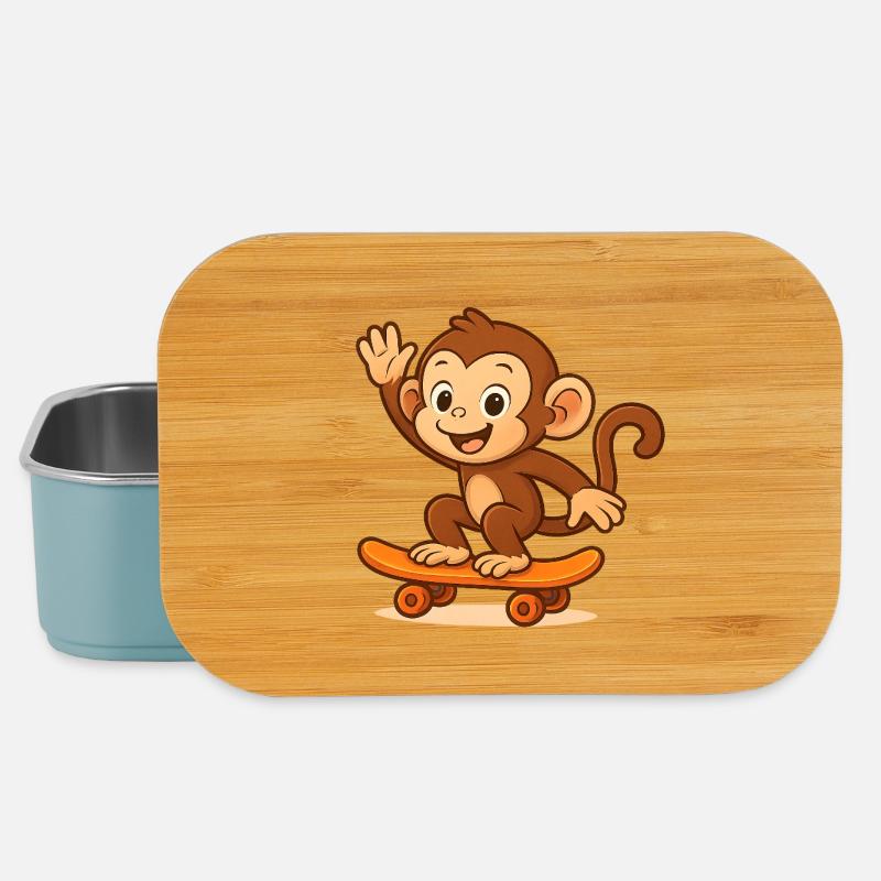 Verspielter Affe auf Skateboard - Lunch Box - Hellblau