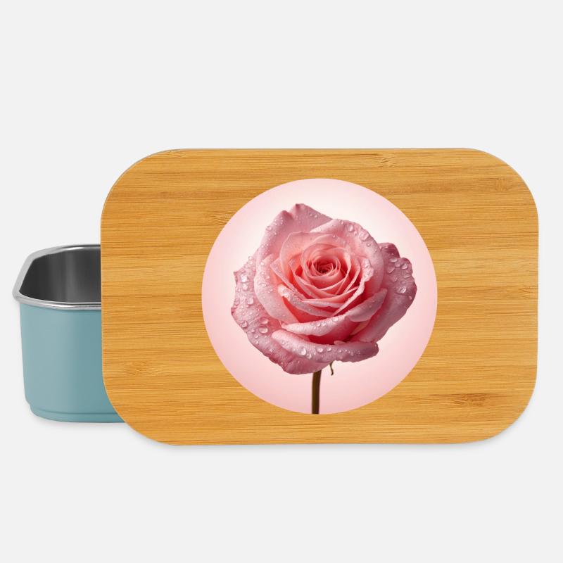 Delicate Pink Roses with Dew - Lunch Box - light blue