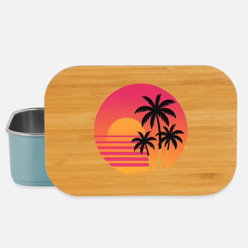 Retro Sunset Palmen | 80s Strand Vibes - Lunch Box - Hellblau