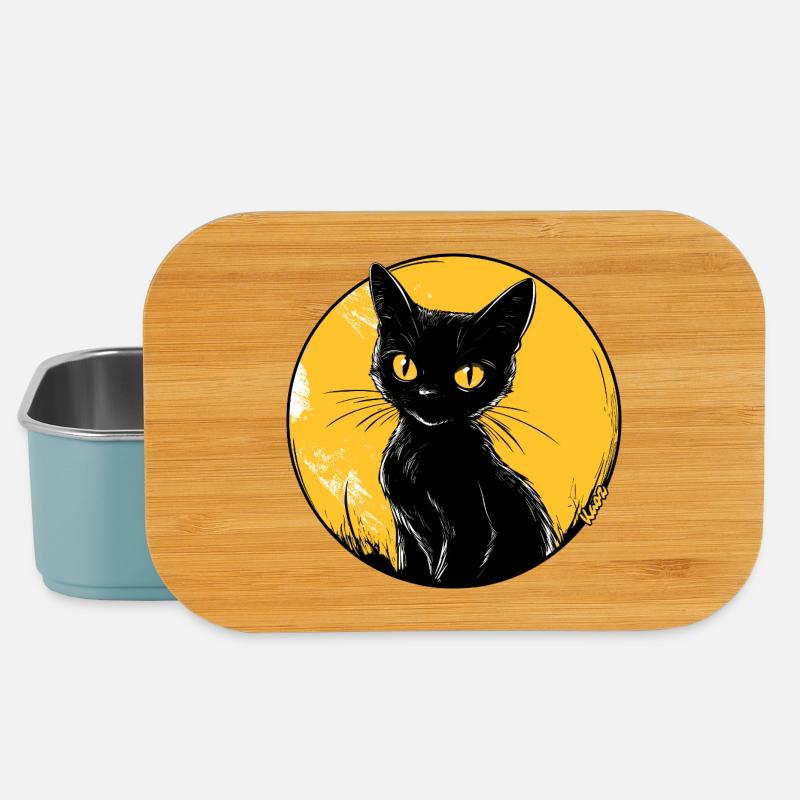 Illustration de chat félin doré au clair de lune - Boîte à goûter - bleu pâle