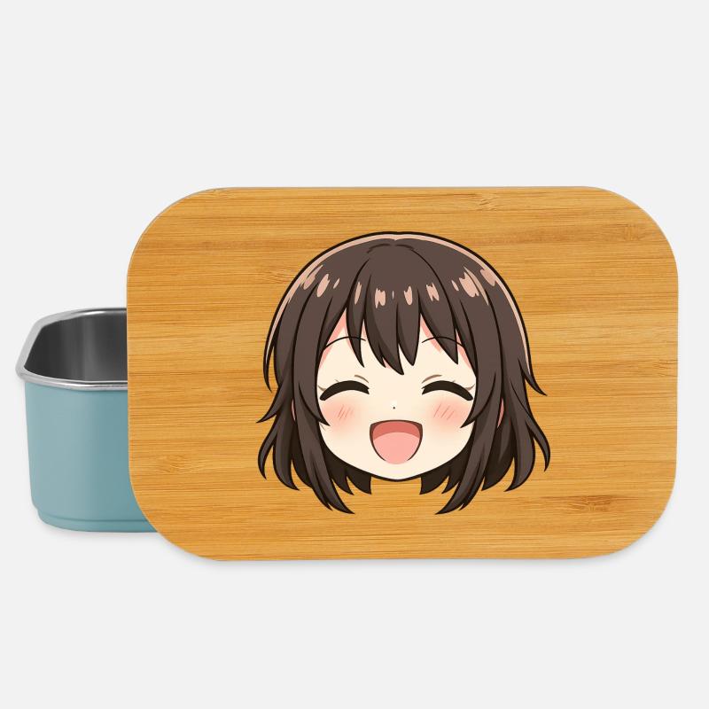 Chibi Gesicht Braunes Lächeln - Lunch Box - Hellblau