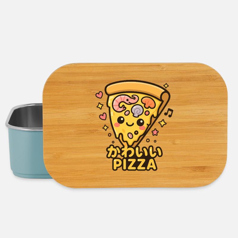 Tranche de pizza kawaii dessin animé - Boîte à goûter - bleu pâle