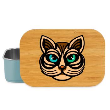 Mystic Dual-Eyed Cat Illustration - Lunch Box - light blue - Front