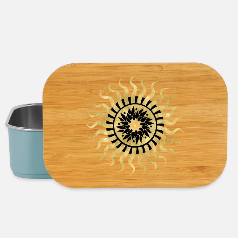 Soleil doré mandala floral - Boîte à goûter - bleu pâle