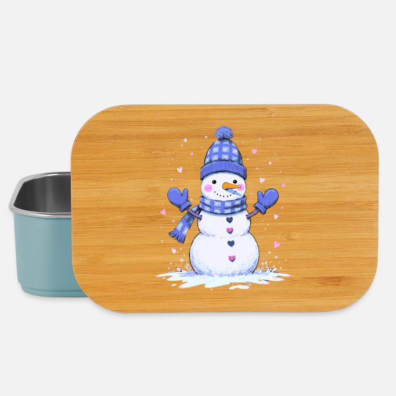 Niedlicher Schneemann mit Herz - Lunch Box - Hellblau