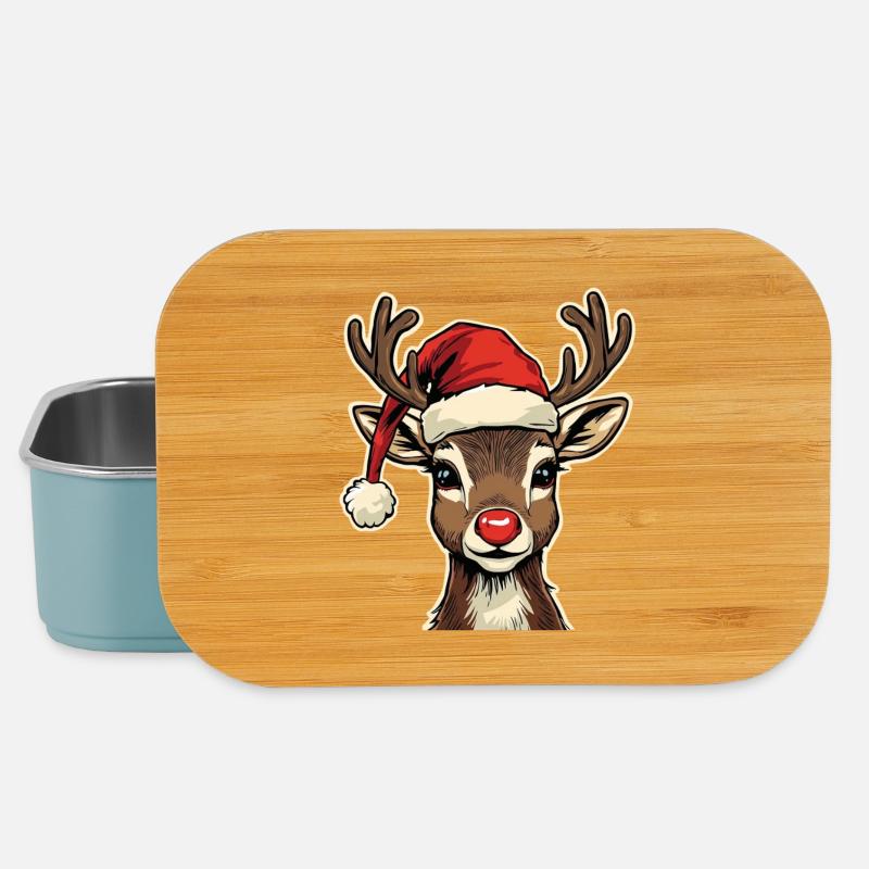 Reindeer with Santa hat - Lunch Box - light blue