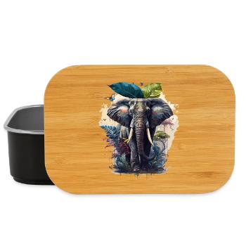 Colorful elephant jungle print - Lunch Box - black - Front