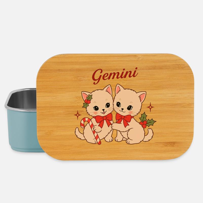 Duo de chats gémeaux en look de Noël - Boîte à goûter - bleu pâle