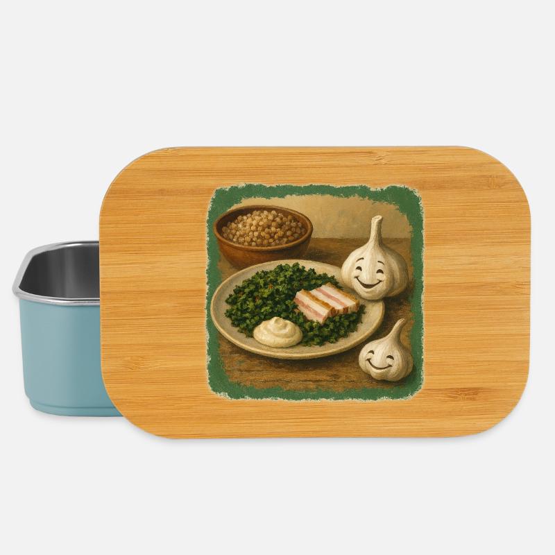 Smiling garlic with kale - Lunch Box - light blue