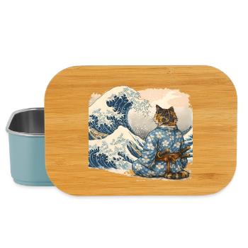 Samurai Cat Wave japanischer Ukiyo-e-Stil - Lunch Box - Hellblau - Vorne