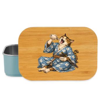 Saké de chat samouraï style ukiyo-e japonais - Boîte à goûter - bleu pâle - Devant