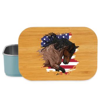 A Spanish Barbe horse and the flag of the USA - Lunch Box - light blue - Front