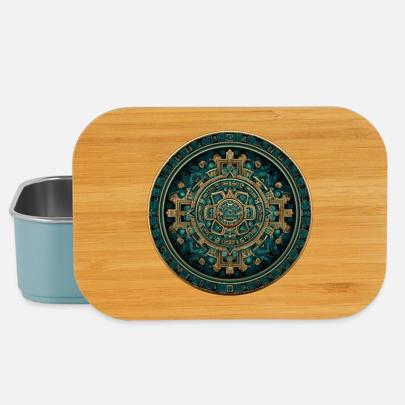 Aztec Solar Calendar Gold - Lunch Box - light blue