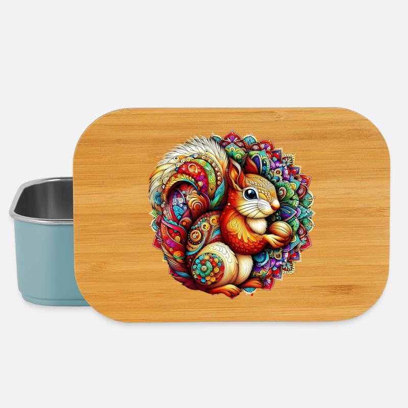 Eichhörnchen mit Mandalas verziert - Lunch Box - Hellblau