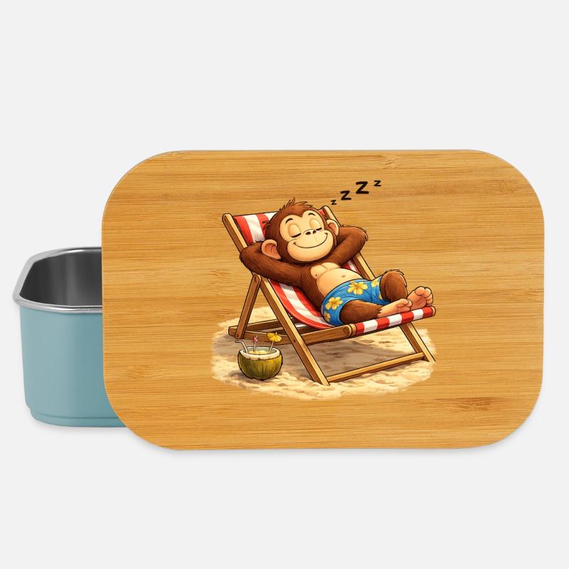 Tropical Nightcap Monkey on the Beach - Lunch Box - light blue