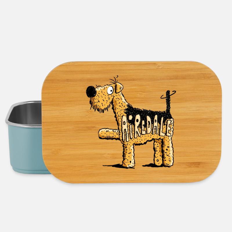 Cute Airedale Terrier - Dog - Cartoon - Gift - Lunch Box - light blue