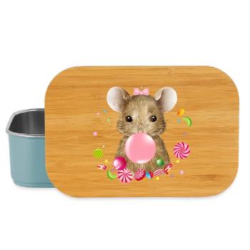 cute mouse with pink chewing gum and candy - Lunch Box - light blue - Front