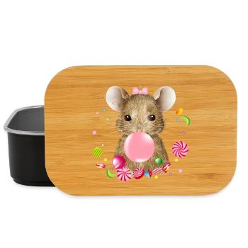cute mouse with pink chewing gum and candy - Lunch Box - black - Front