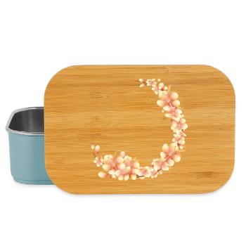Couronne de fleurs de pêcher dans un ton pêche doux et velouté - Boîte à goûter - bleu pâle - Devant