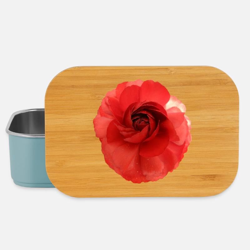 Red Rose Flower Print Large - Lunch Box - light blue