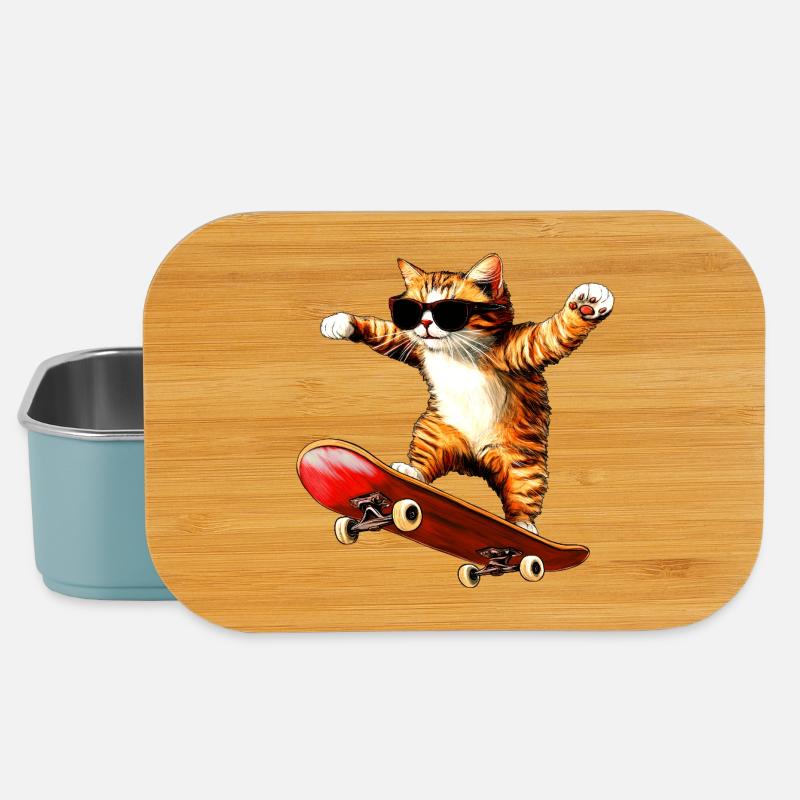 Katzen Skateboard - Lunch Box - Hellblau