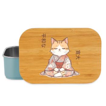 Chat animé en kimono – Méditation zen au Japon - Boîte à goûter - bleu pâle - Devant