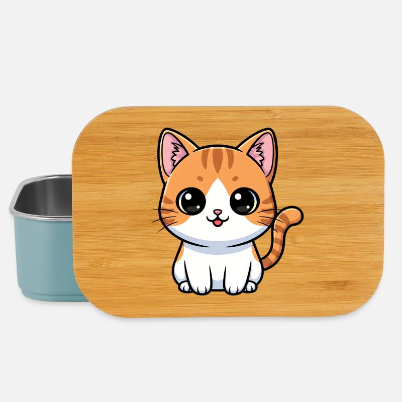 Orange Tabby Kawaii Cat - Lunch Box - light blue