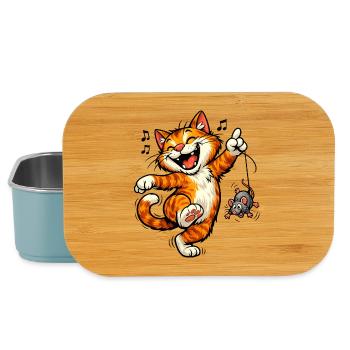 Katze Happy Dancing Cat – Cute Cartoon Cat T-Shirt - Lunch Box - Hellblau - Vorne