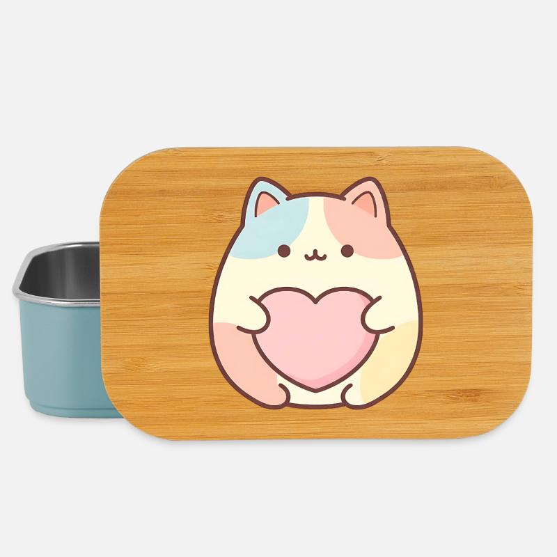 Motif de cœur de chat Kawaii Design de chat mignon - Boîte à goûter - bleu pâle